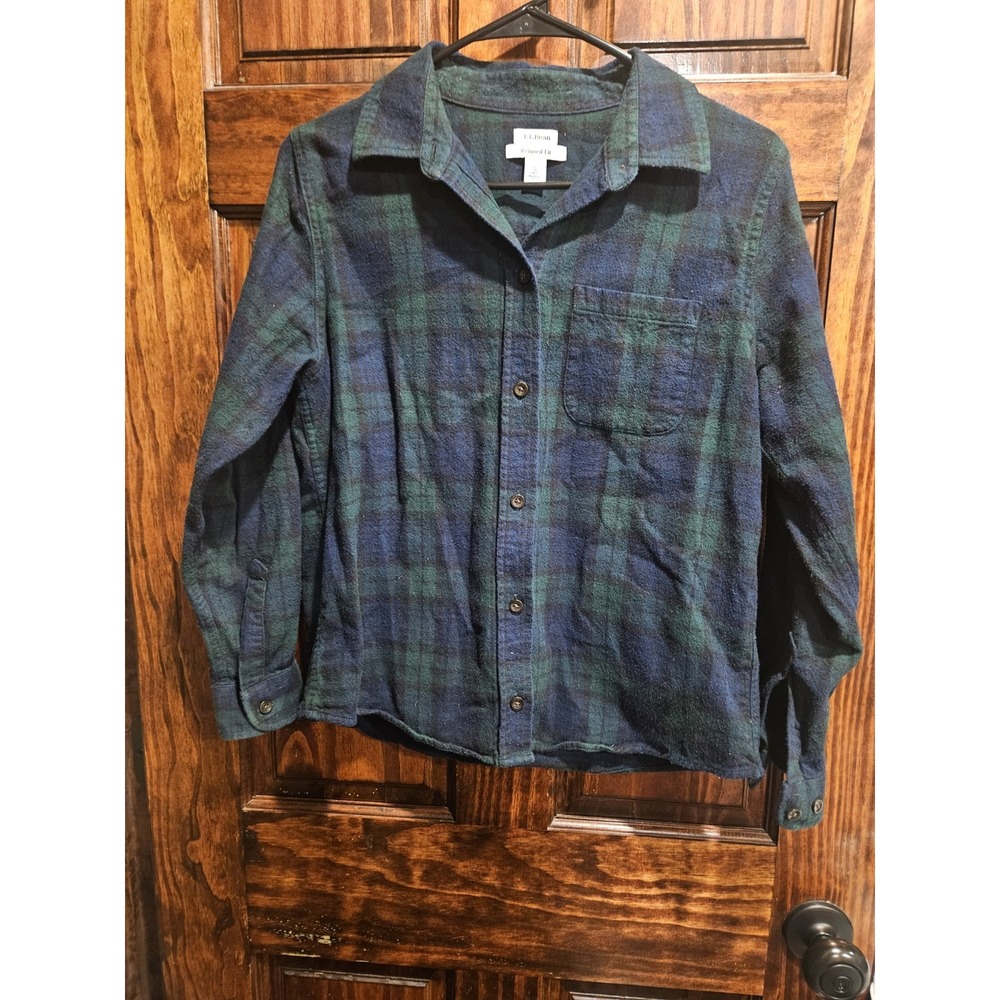 LL Bean Relaxed Fit S Vintage Women Plaid Checked Button Up Shirt 100% Cotton
